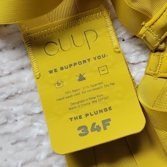 💗  CUUP The Plunge Mesh Underwire UW Bra Yellow Sun 34F 34DDD New - Picture 3 of 10